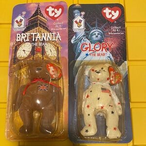 Ty Britannia Brown Bear and Glory Cream Bear Set